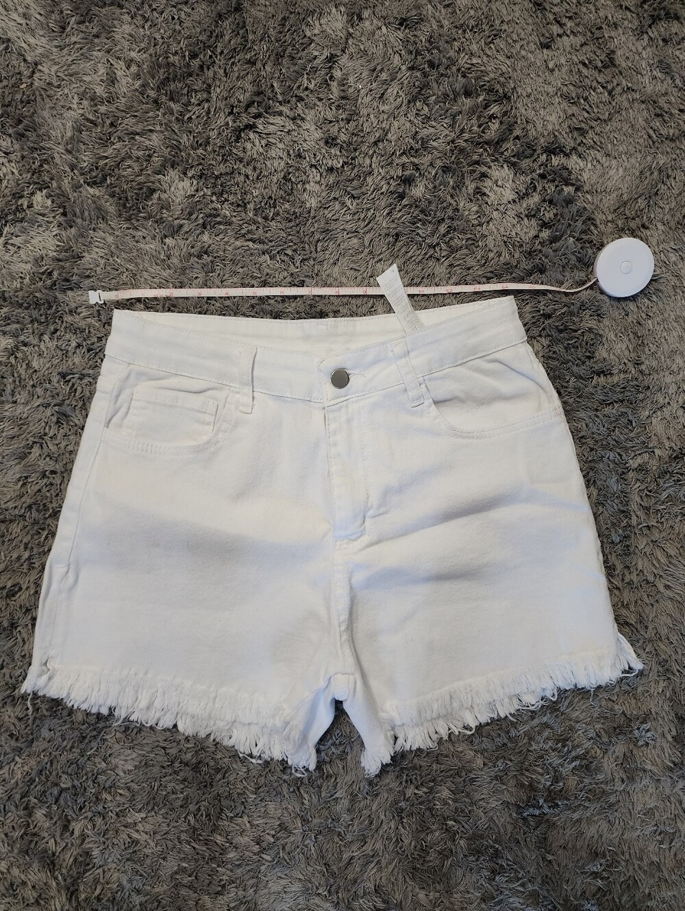 SHEIN White High-Rise Frayed Hem Denim Shorts
